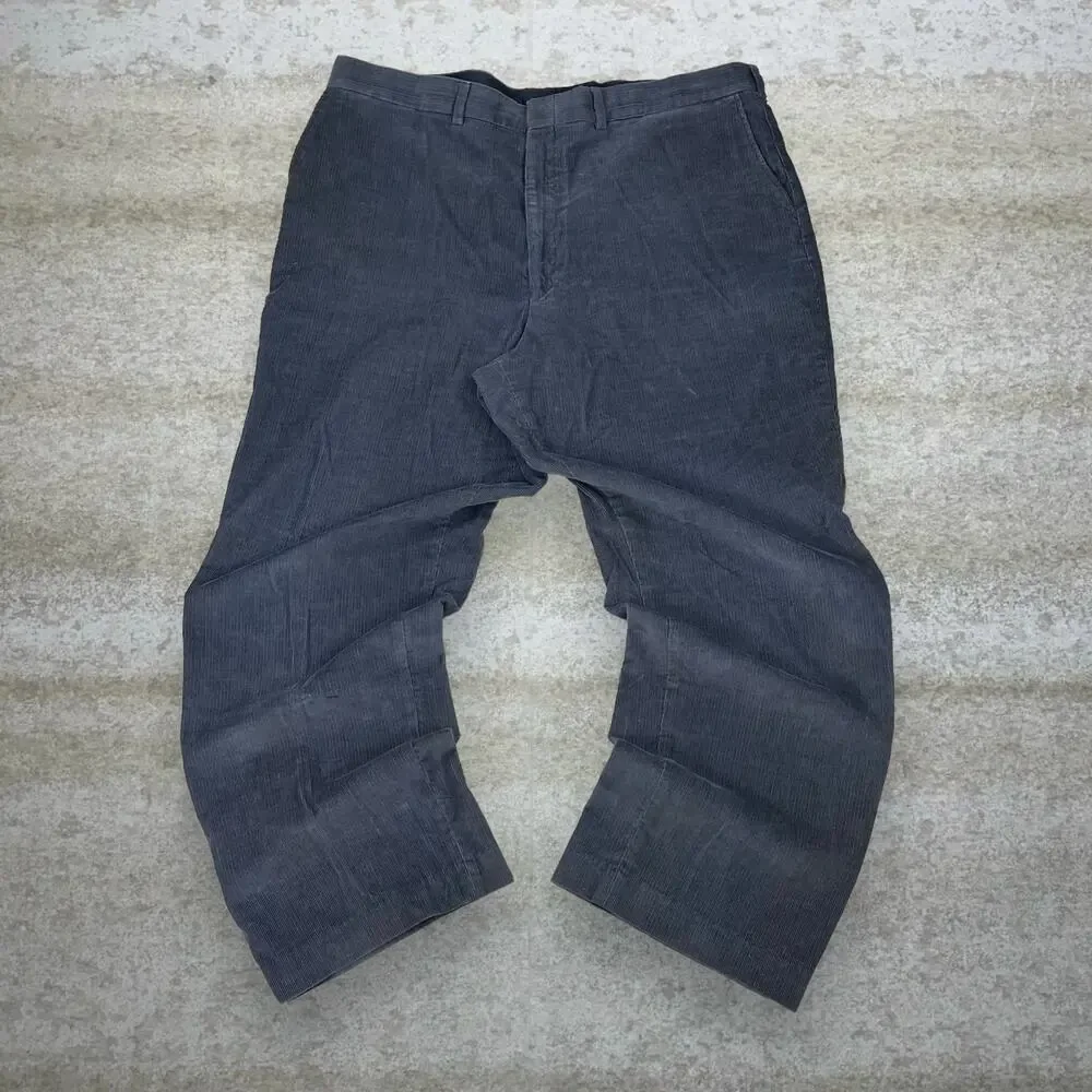 Vintage 90s Farah Corduroy Pants 42x30 Baggy Wide Leg Fit Dark Grey Flat Front